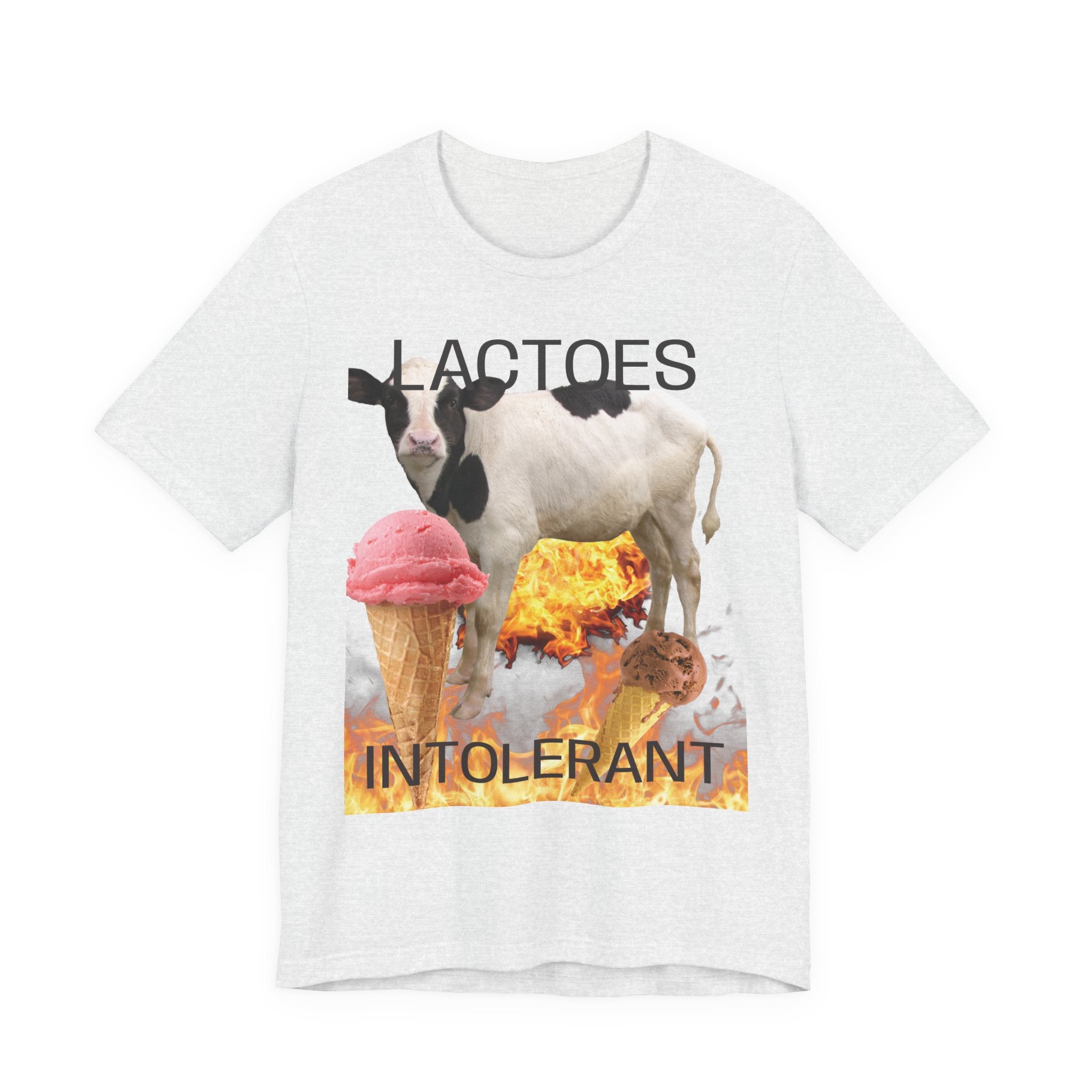 Lactose Intolerant Graphic Tee — Funny Cow & Melting Ice Cream T-Shirt, BY BRONZINOII