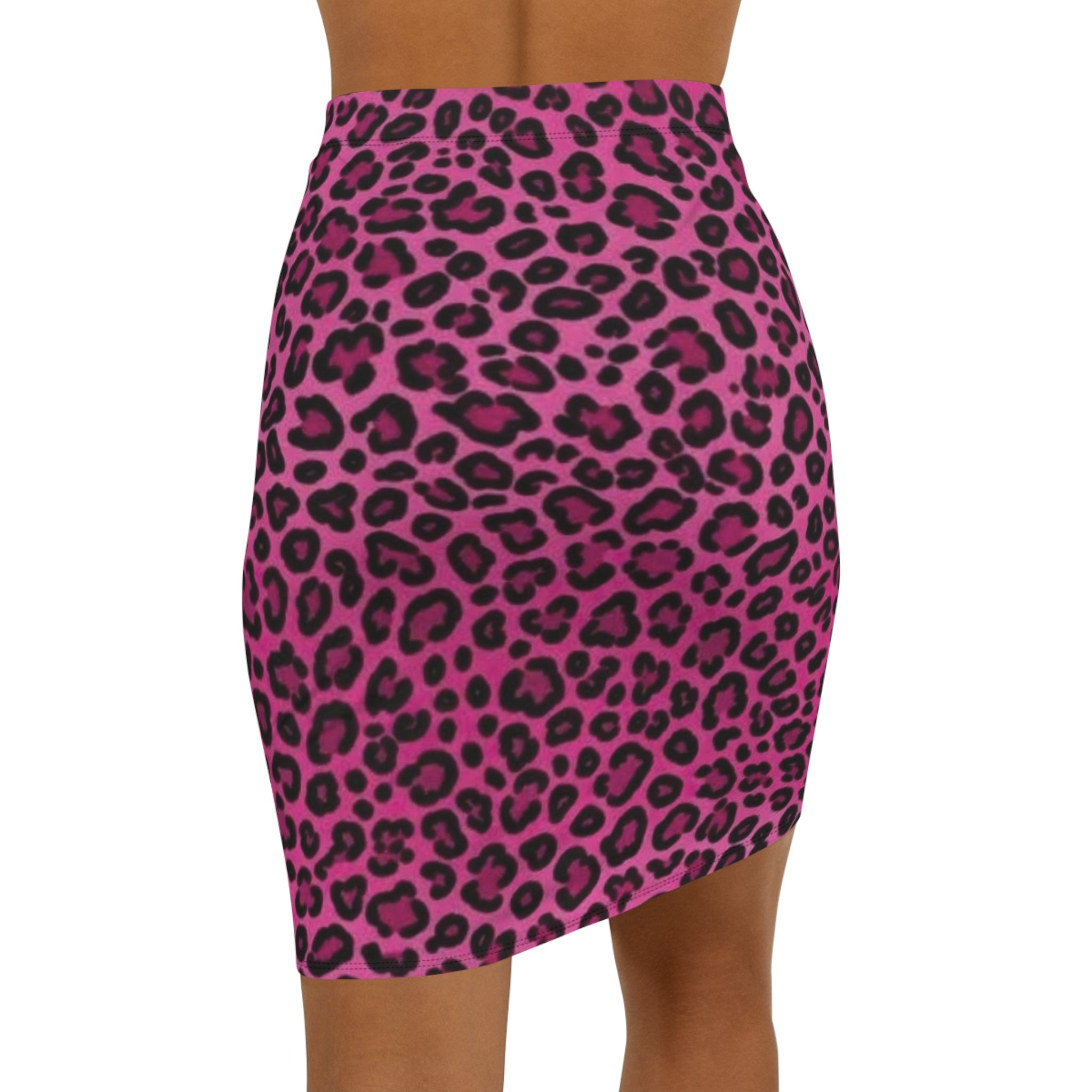 Pink Leopard Print Pencil Skirt — Women's Mid-Waist cheetah Print - PINK ROGUE PIXIE -