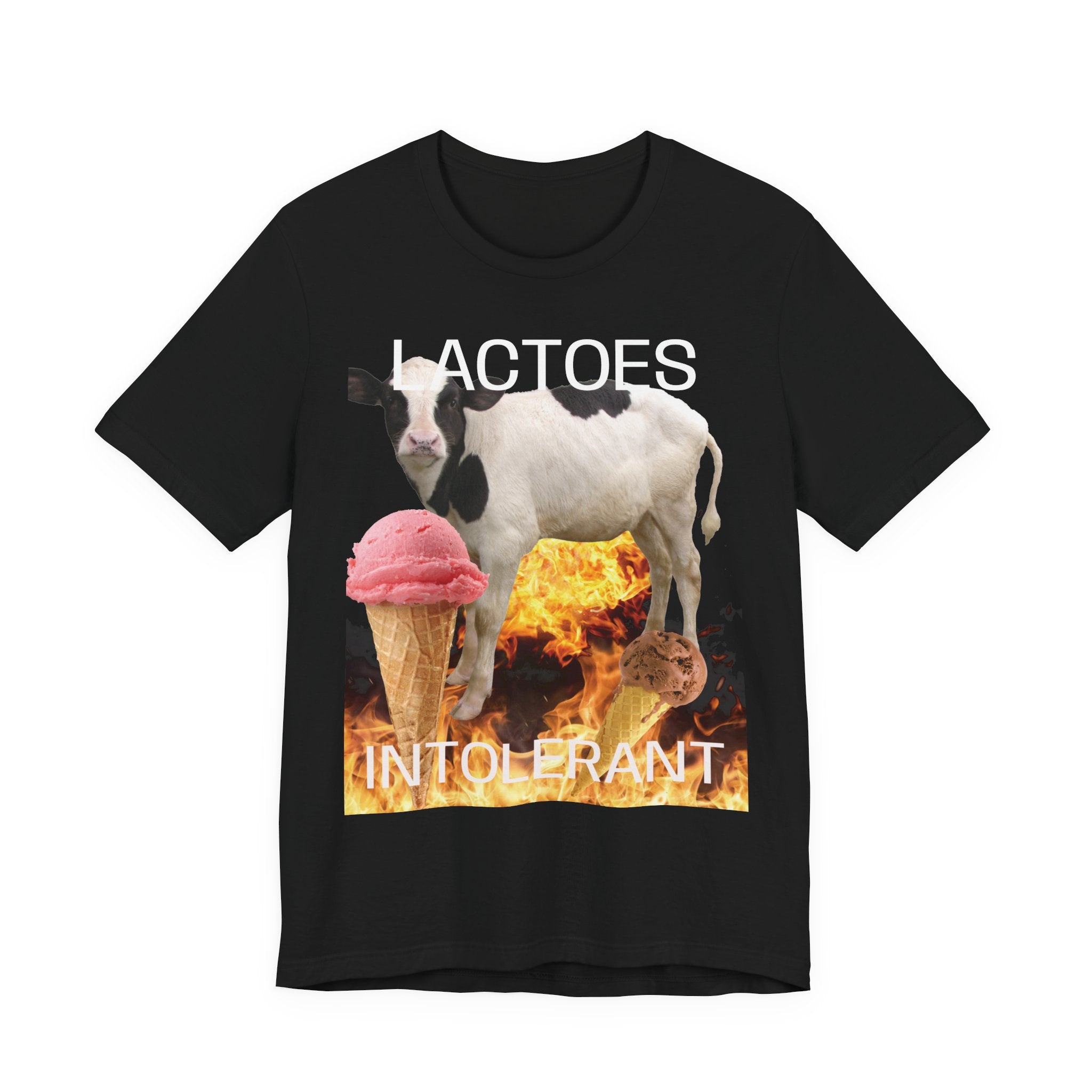 Lactose Intolerant Graphic Tee — Funny Cow & Melting Ice Cream T-Shirt, BY BRONZINOII