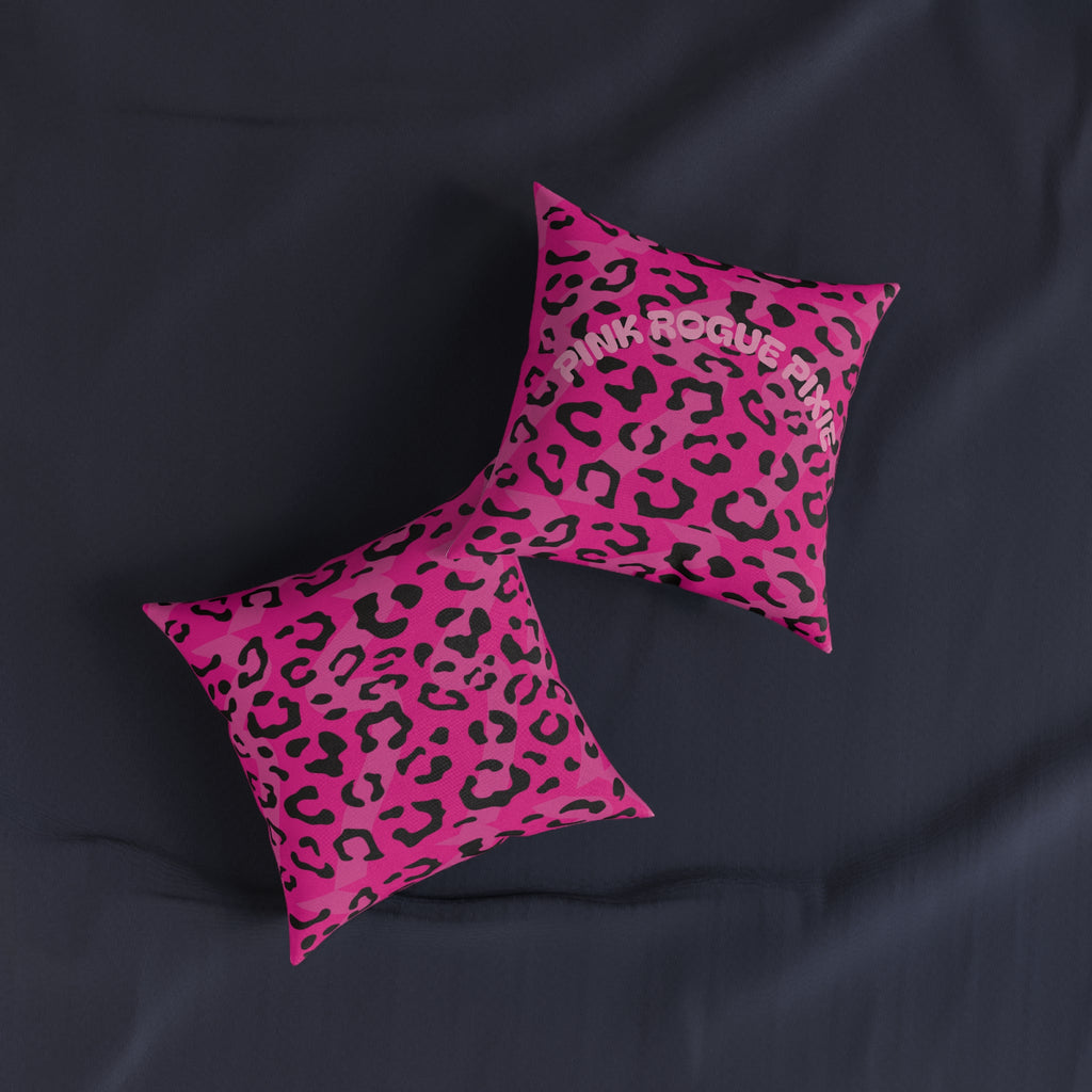Pink Leopard Square Pillow — Bold Hot Pink Animal Print Decorative Cushion from PINK ROGUE PIXIE !!