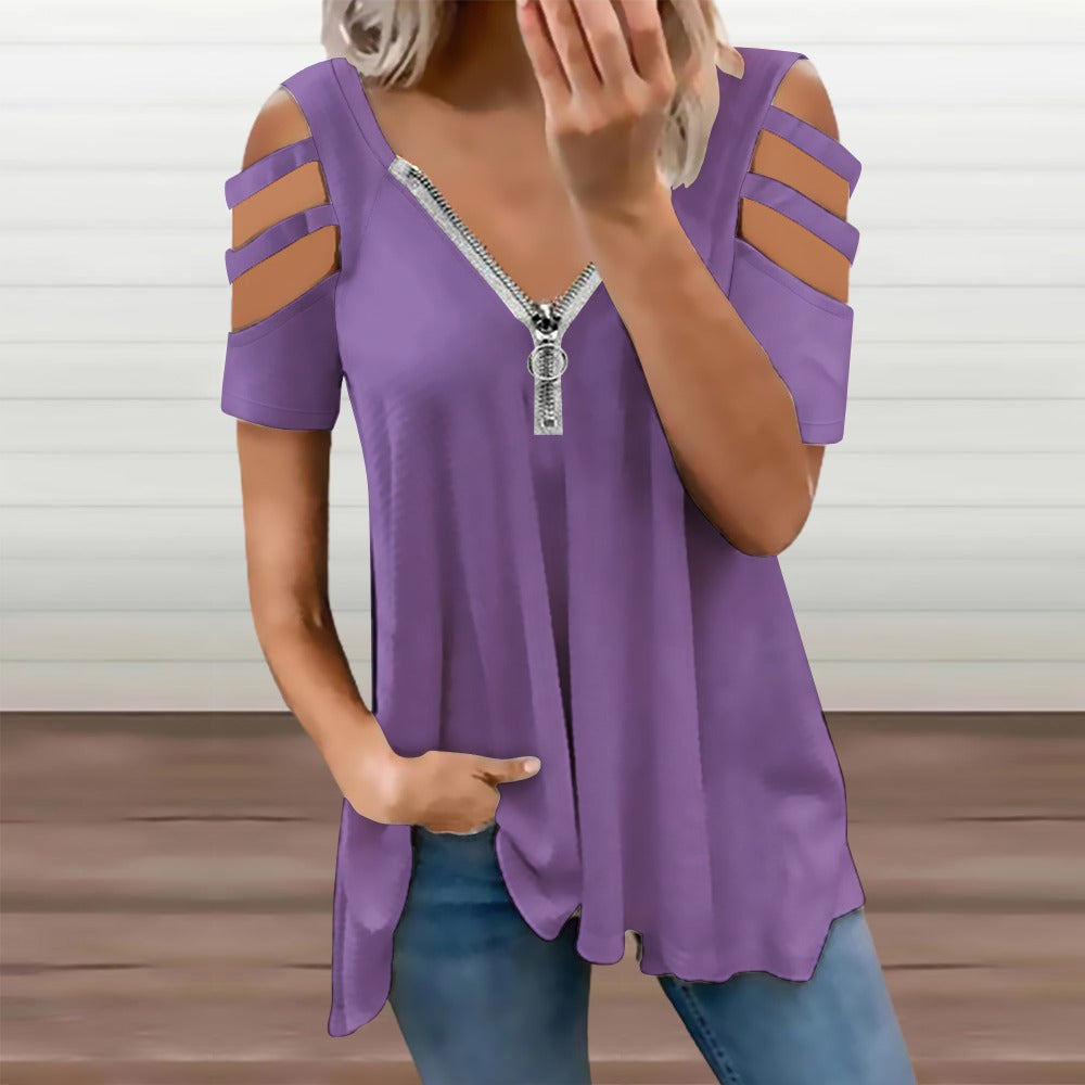 Ladies BE Zip Off Shoulder Top