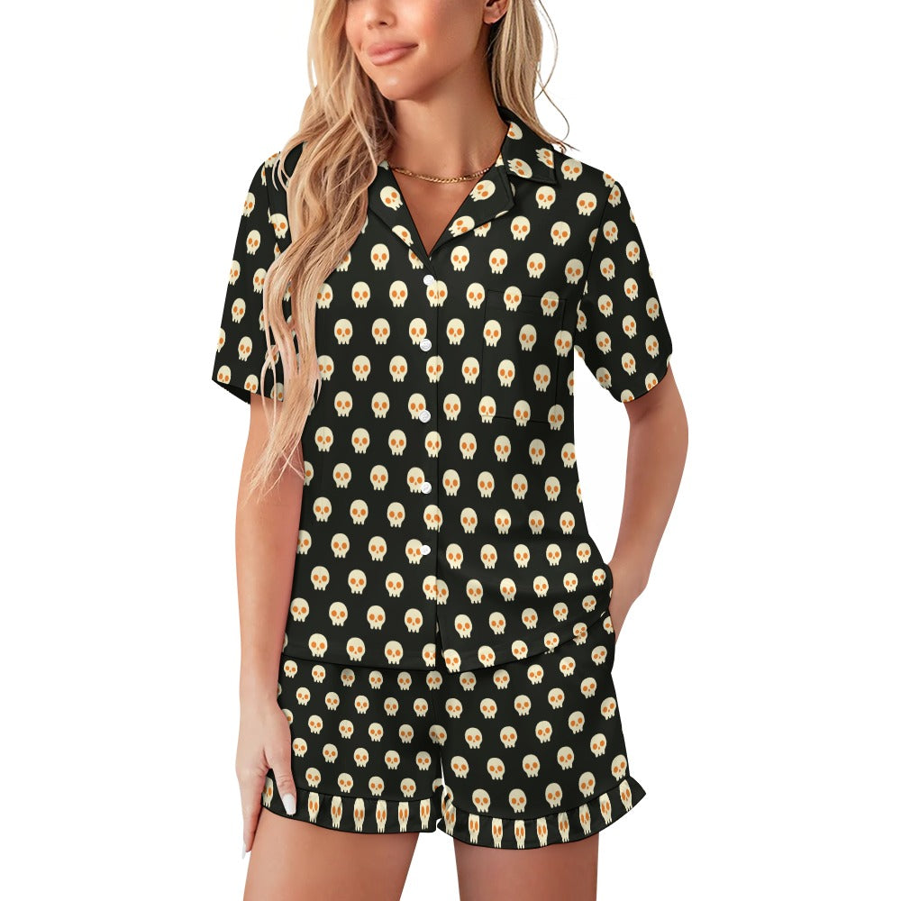 Women's Ruffled Shorts and Short-sleeved Pajama Set