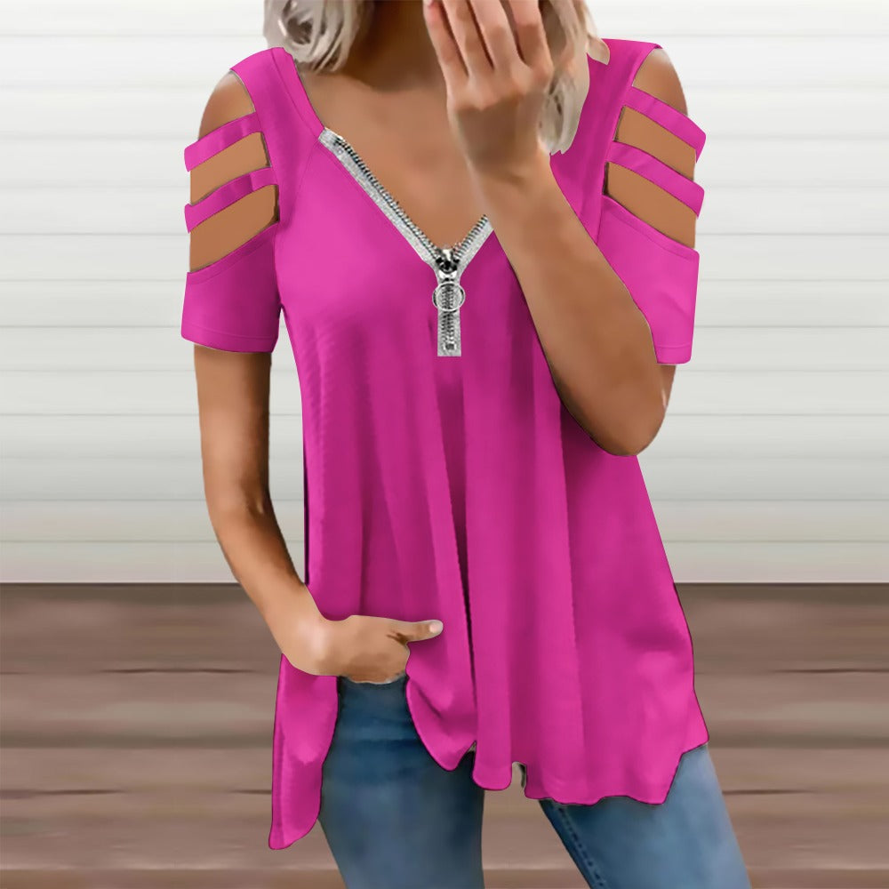 Ladies BE Zip Off Shoulder Top