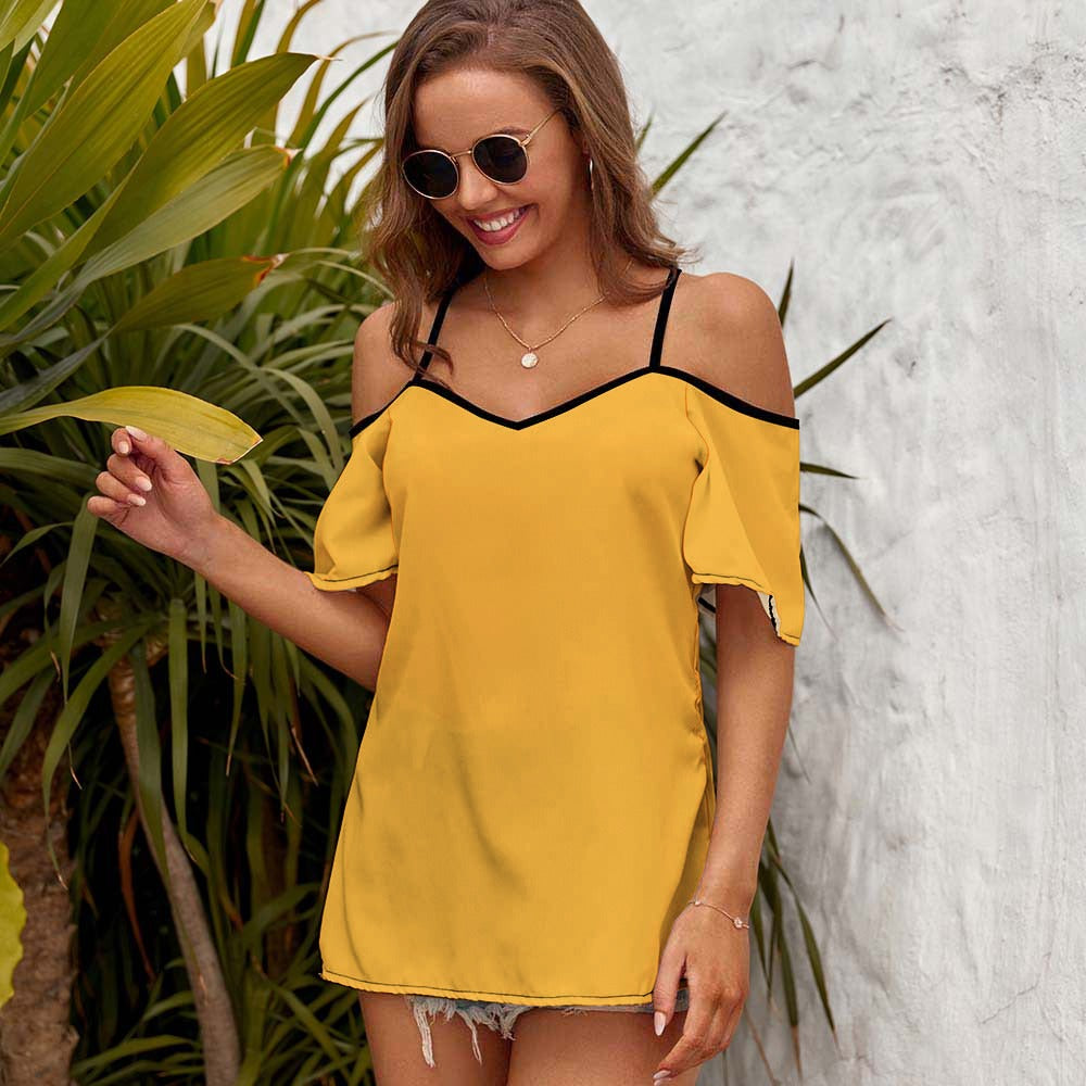 Casual Ladies Off Shoulder Sling Short Sleeve Top
