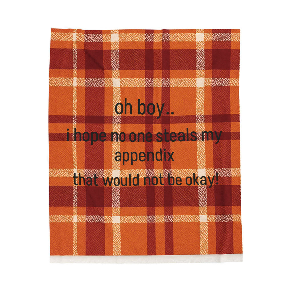Velveteen Plush Blanket — Plaid 'oh boy.. i hope no one steals my appendix that would not be okay!' Cozy Fall Throw