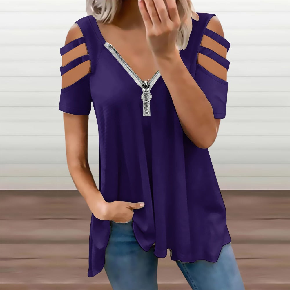 Ladies BE Zip Off Shoulder Top