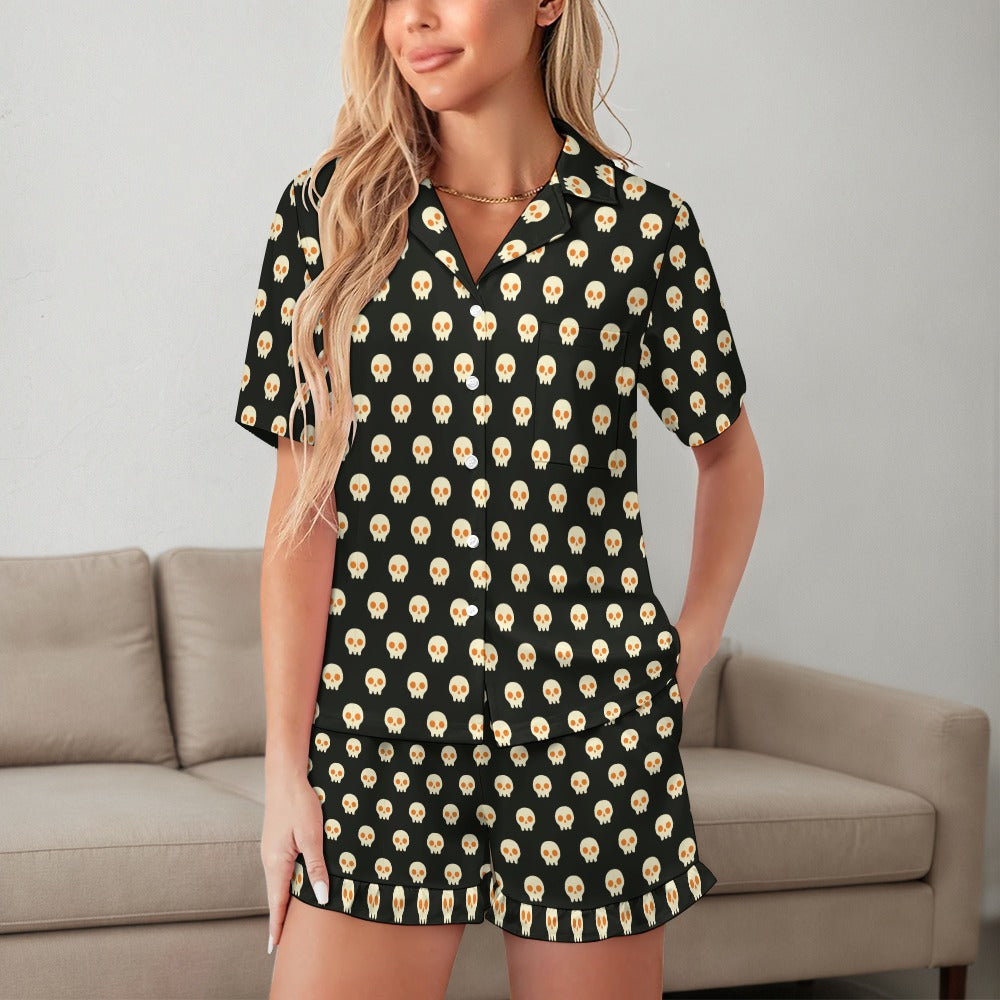 Women's Ruffled Shorts and Short-sleeved Pajama Set
