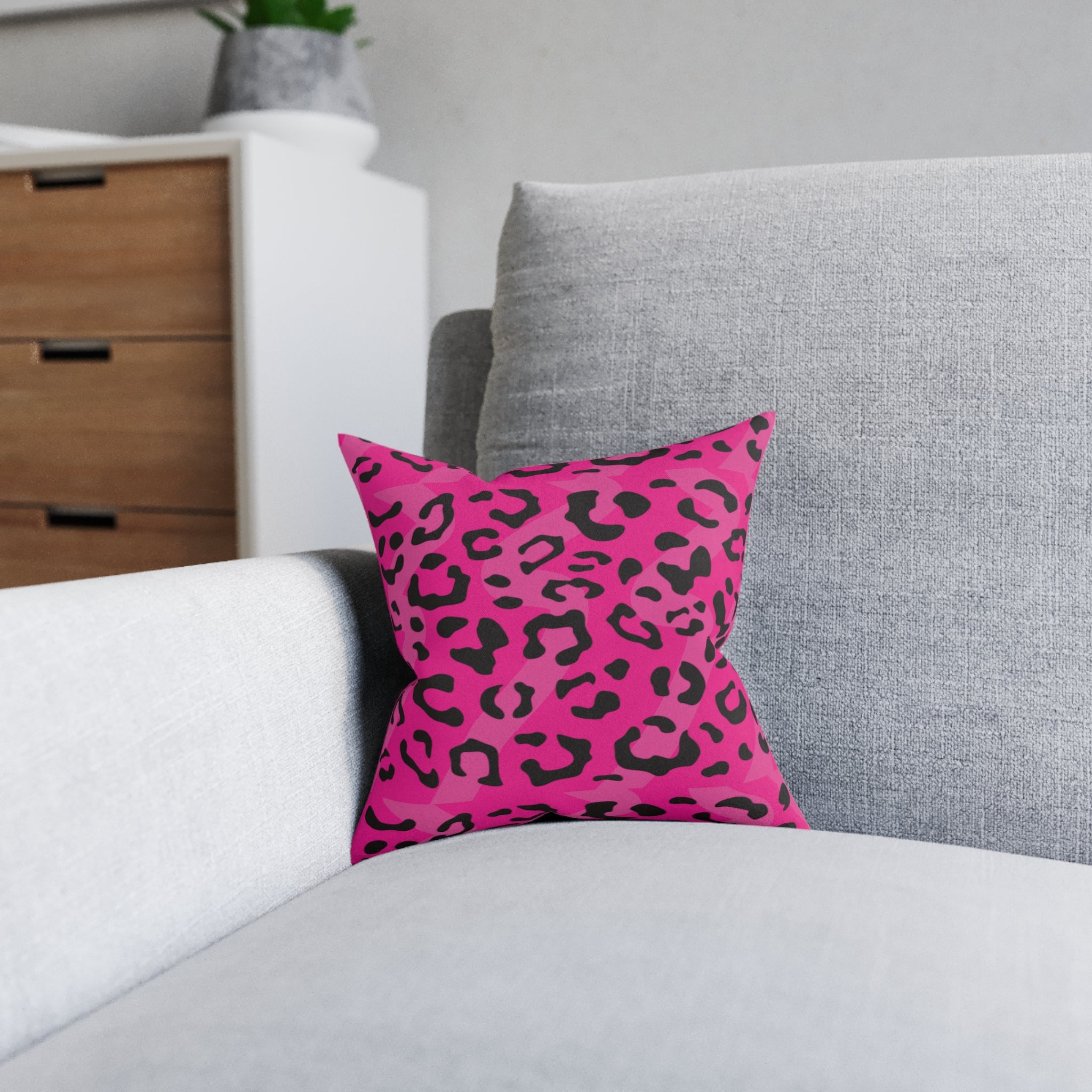 Pink Leopard Square Pillow — Bold Hot Pink Animal Print Decorative Cushion from PINK ROGUE PIXIE !!
