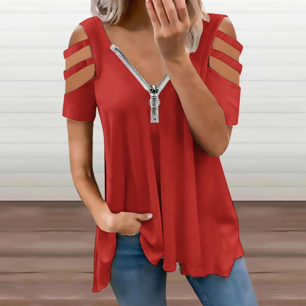 Ladies BE Zip Off Shoulder Top