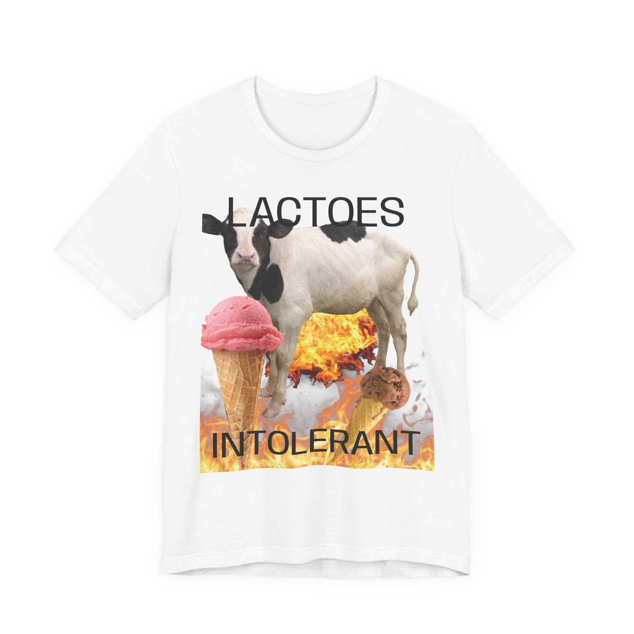 Lactose Intolerant Graphic Tee — Funny Cow & Melting Ice Cream T-Shirt, BY BRONZINOII