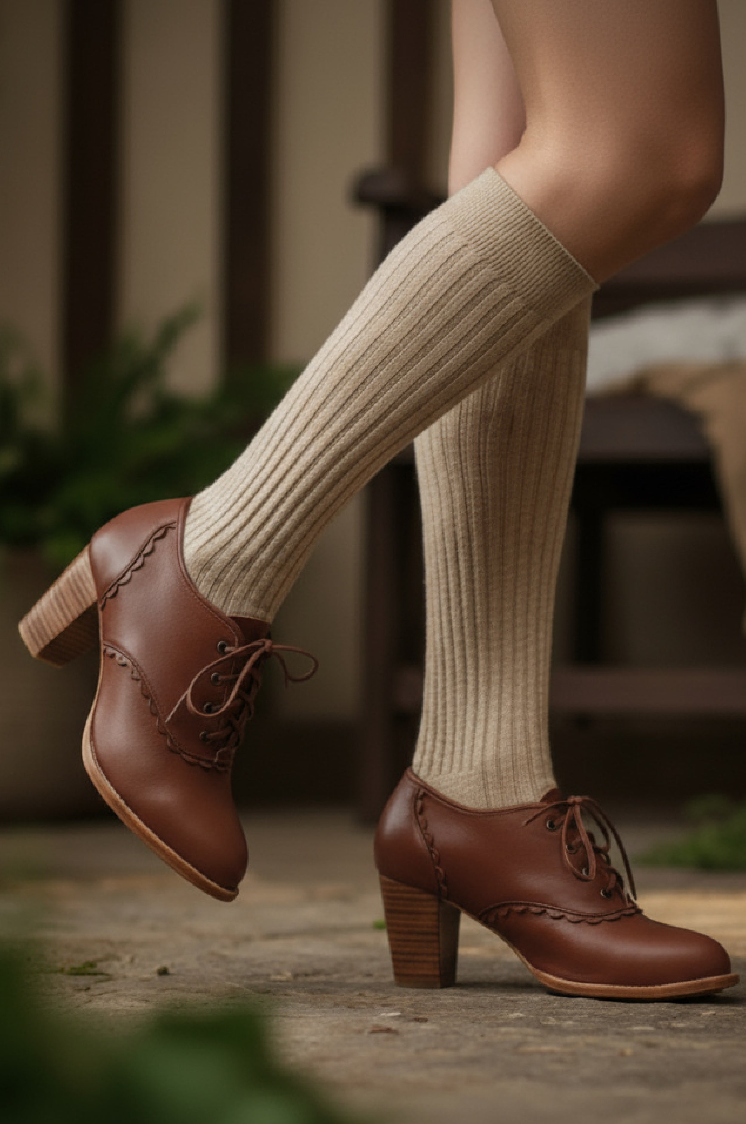 Lace Oxford Leather Heels
