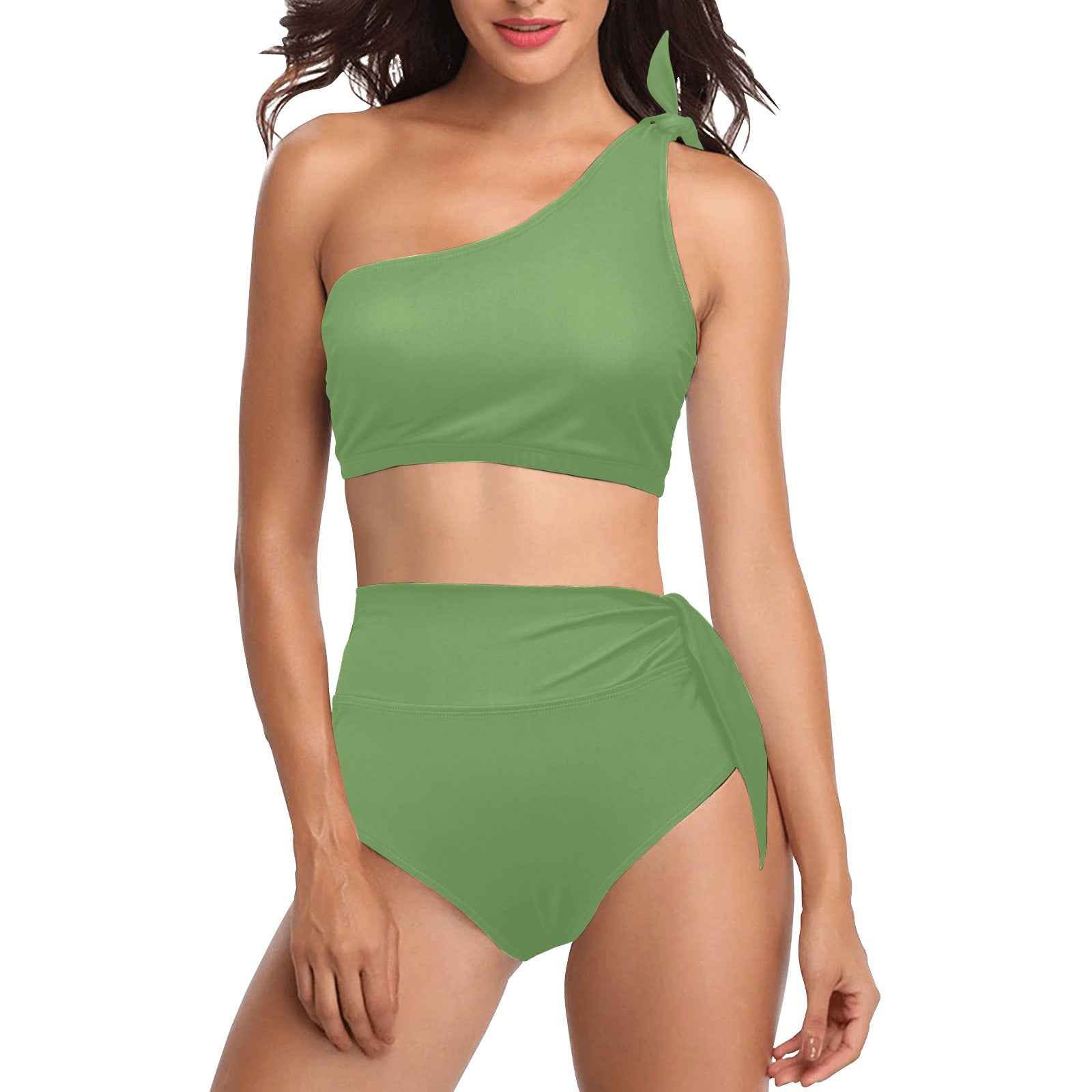 High Waisted One Shoulder Bikini Set (S16)