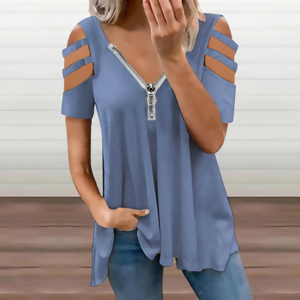 Ladies BE Zip Off Shoulder Top