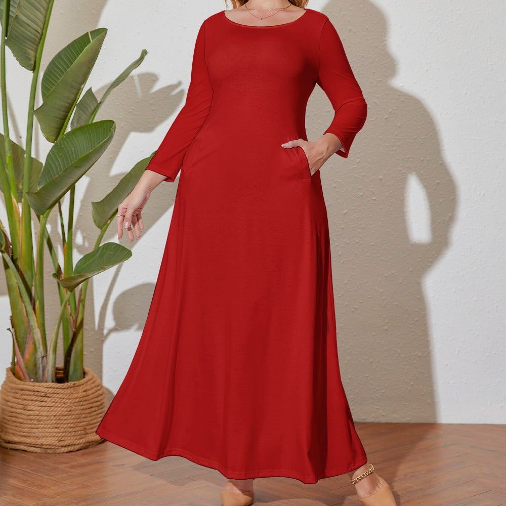 Plus Size Loose Crew Neck Long Sleeve Dress