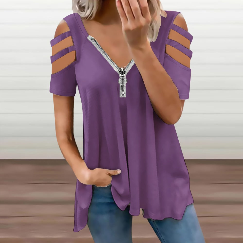 Ladies BE Zip Off Shoulder Top